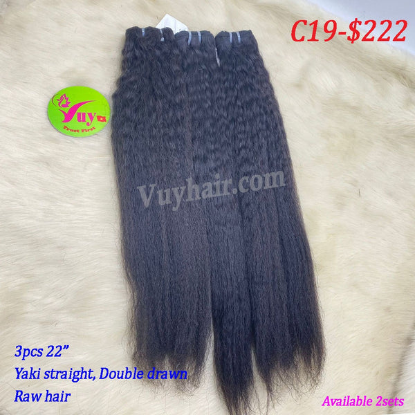 3pcs 22" Yaki straight, double drawn, raw hair (C19)
