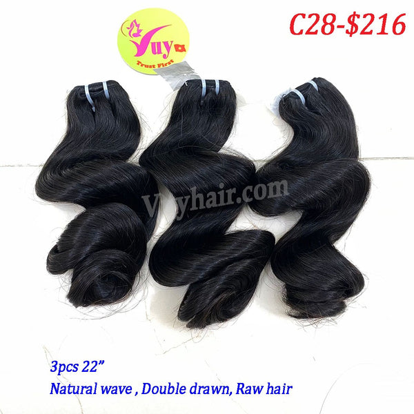 3pcs 22" Natural wave, double drawn, raw hair (C28)