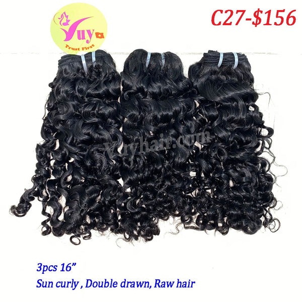 3pcs 16" Sun curly, double drawn, raw hair (C27)
