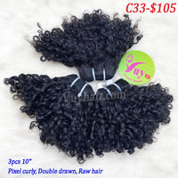 3pcs 10" Pixel curly, double drawn, raw hair (C33)