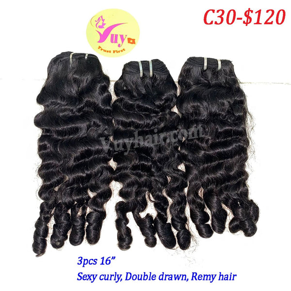 3pcs 16" Sexy curly, double drawn, remy hair (C30)