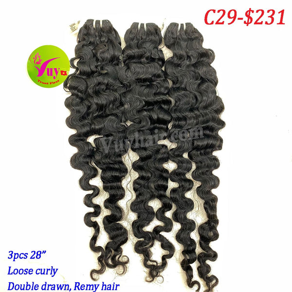 3pcs 28" Loose curly, double drawn, remy hair (C29)