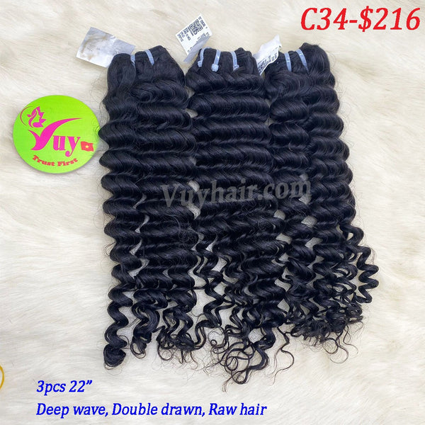 3pcs 22" Deep wave, double drawn, raw hair (C34)