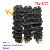 3pcs 18" Loose curly, double drawn, raw hair (C42)