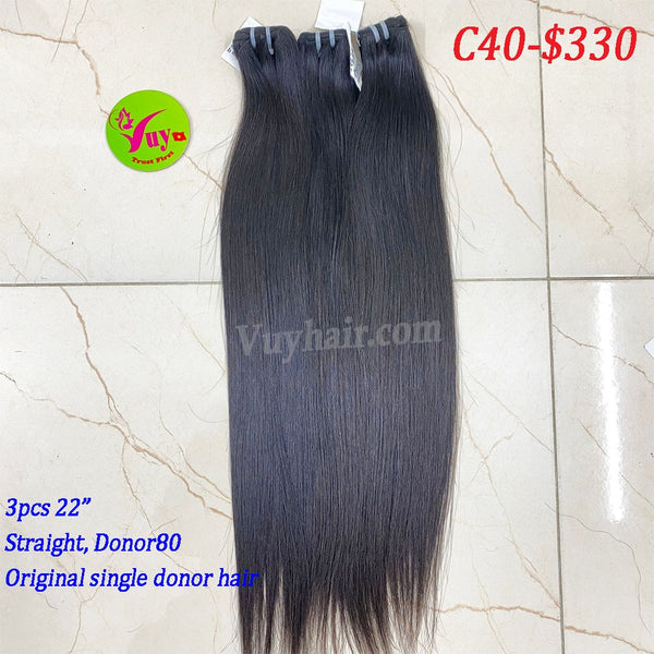 3pcs 22" Straight, donor 80, original single donor hair (C40)