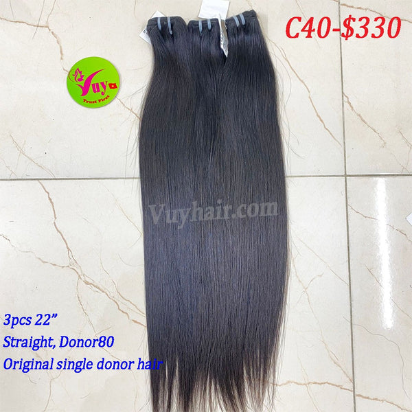 3pcs 22" Straight, donor 80, original single donor hair (C40)