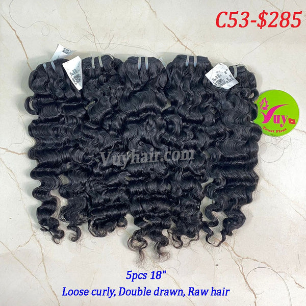 5pcs 18" Loose Curly, Double Drawn, Raw hair (C53)