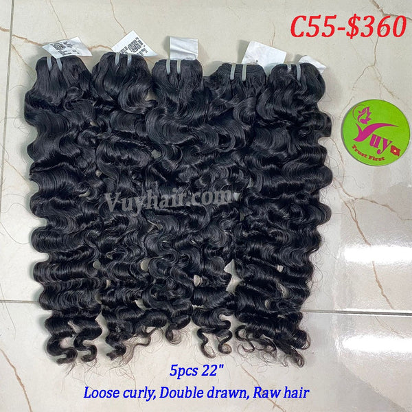 5pcs 22' Loose Curly, Double Drawn, Raw hair (C55)