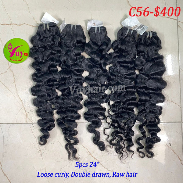 5pcs 24' Loose Curly, Double Drawn, Raw hair (C56)