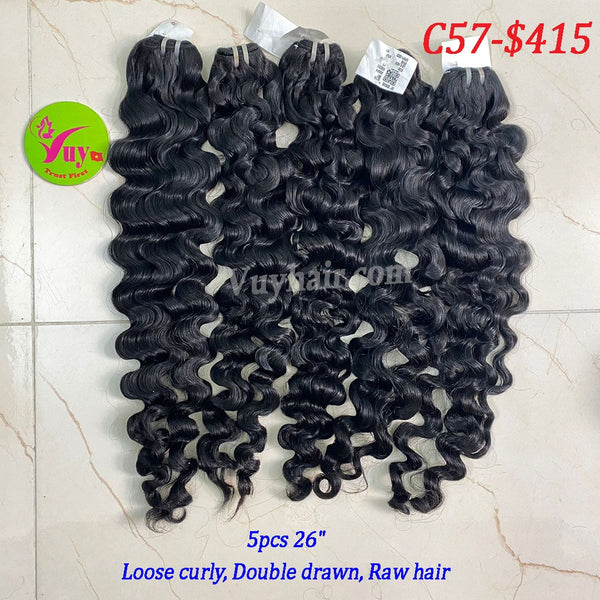 5pcs 26" Loose Curly, Double Drawn, Raw hair (C57)