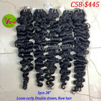 5pcs 28" Loose Curly, Double Drawn, Raw hair (C58)