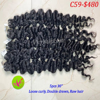 5pcs 30" Loose Curly, Double Drawn, Raw hair (C59)