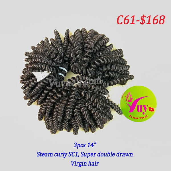 3pcs 14" Steam Curly SC1, Super Double Drawn, Virgin hair (C61)
