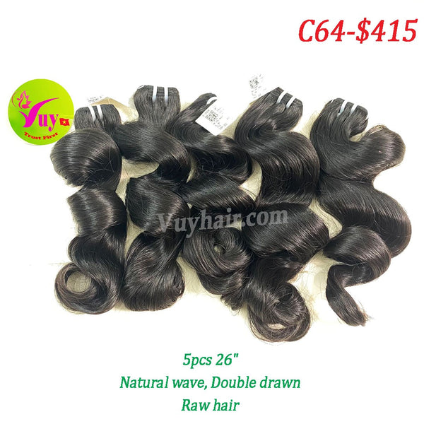 5pcs 26" Natural Wave, Double Drawn, Raw hair (C64)