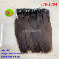 10pcs 14" Straight, Double Drawn, Brown Color, Raw hair (C70)
