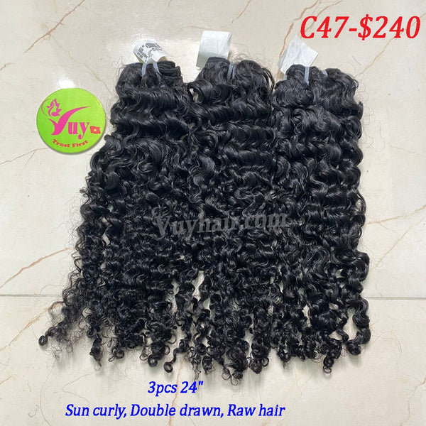 3pcs 24" Sun Curly, Double Drawn, Raw hair (C47)