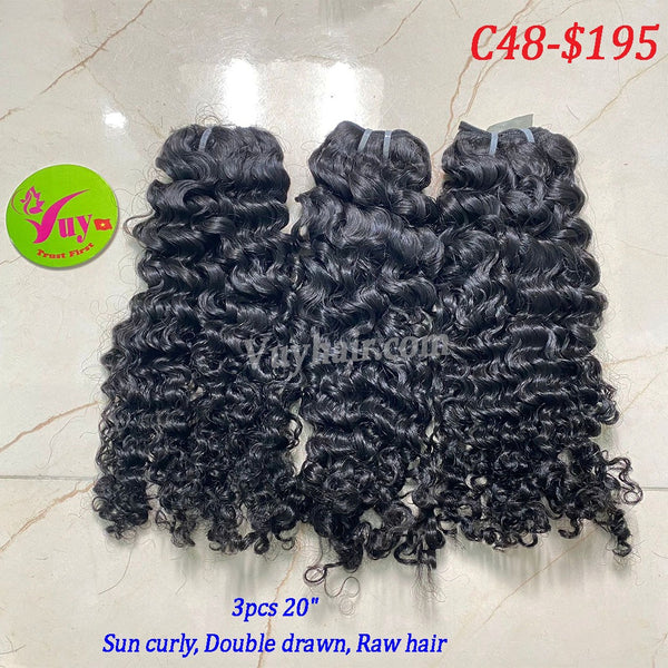 3pcs 20" Sun Curly, Double Drawn, Raw hair (C48)