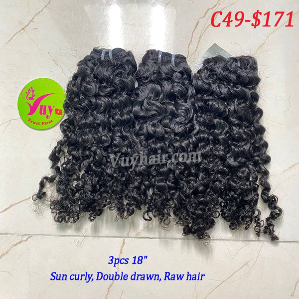 3pcs 18" Sun Curly, Double Drawn, Raw hair (C49)