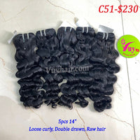 5pcs 14" Loose Curly, Double Drawn, Raw hair (C51)