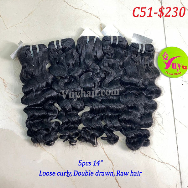 5pcs 14" Loose Curly, Double Drawn, Raw hair (C51)