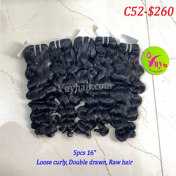 5pcs 16" Loose Curly, Double Drawn, Raw hair (C52)