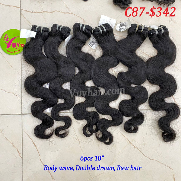 6pcs 18" Body Wave, Double Drawn, Raw hair (C87)