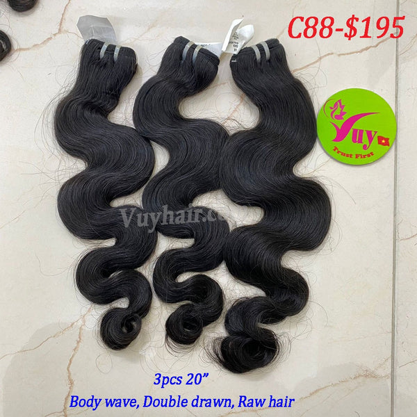 3pcs 20" Body Wave, Double Drawn, Raw hair (C88)