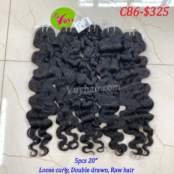 5pcs 20" Loose Curly, Double Drawn, Raw hair (C86)