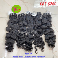 5pcs 16" Loose Curly, Double Drawn, Raw hair (C85)