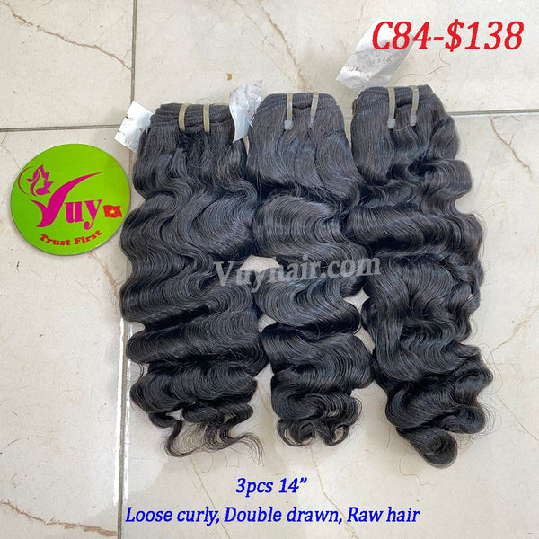 3pcs 14" Loose Crly, Double Drawn, Raw hair (C84)