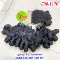 3pcs 12" and 1 pcs 10" 4x4 Closure Bouncy Funmi, SDD, Virgin (C90)