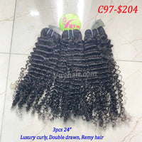 3pcs 24" Luxury Curly, Double Drawn, Remy hair (C97)