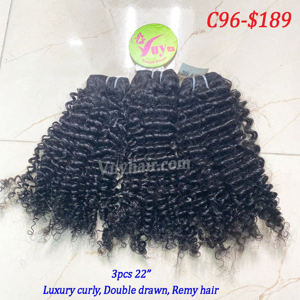 3pcs 22" Luxury Curly, Double Drawn, Remy hair (C96)