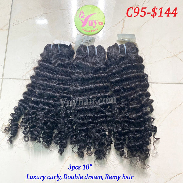 3pcs 18" Luxury Curly, Double Drawn, Remy hair (C95)