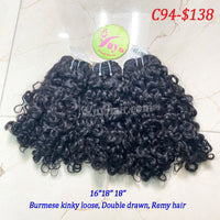 1pc 16" and 2pcs 18" Burmese Kinky Loose, Double Drawn, Remy hair (C94)