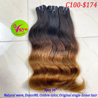 3pcs 16" Natural Wave, Donor 80, Ombre Color, Original Single Donor hair (C100)
