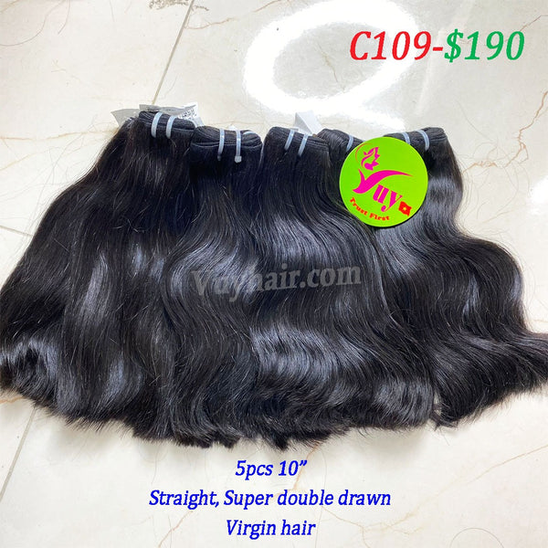 5pcs 10" Straight, Super Double Drawn, Virgin hair (C109)