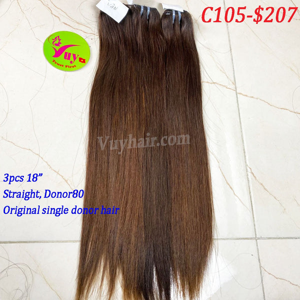 3pcs 18" Straight, Donor 80 Original Single Donor hair (C105)