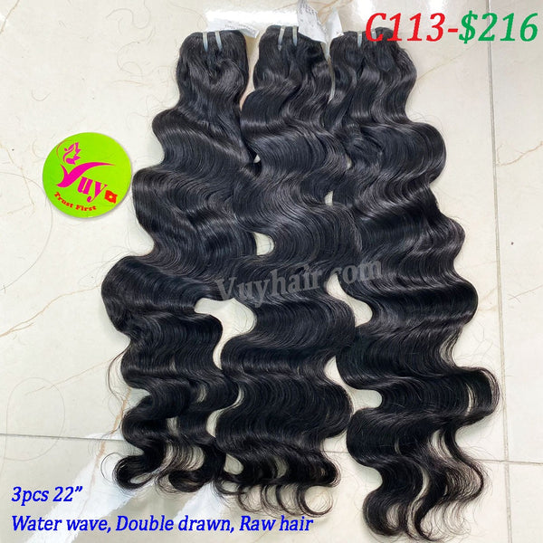 3pcs 22" Water Wave, Double Drawn, Raw hair (C113)